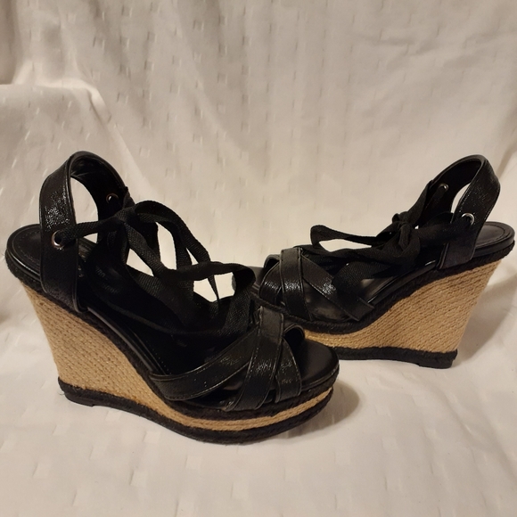 White House Black Market Shoes - WHITE HOUSE BLACK MARKET LEATHER ANKLE-WRAP WEDGE SANDALS WOMEN'S SIZE 6